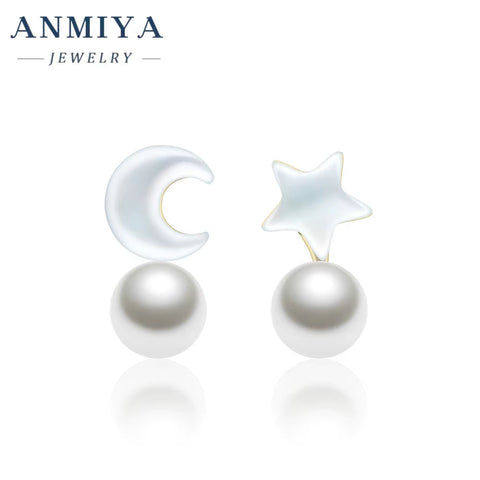 New Silver Star Moon Earrings Natural High Quality Freshwater Pearl Stud Earrings Goddess Pearl Jewelry