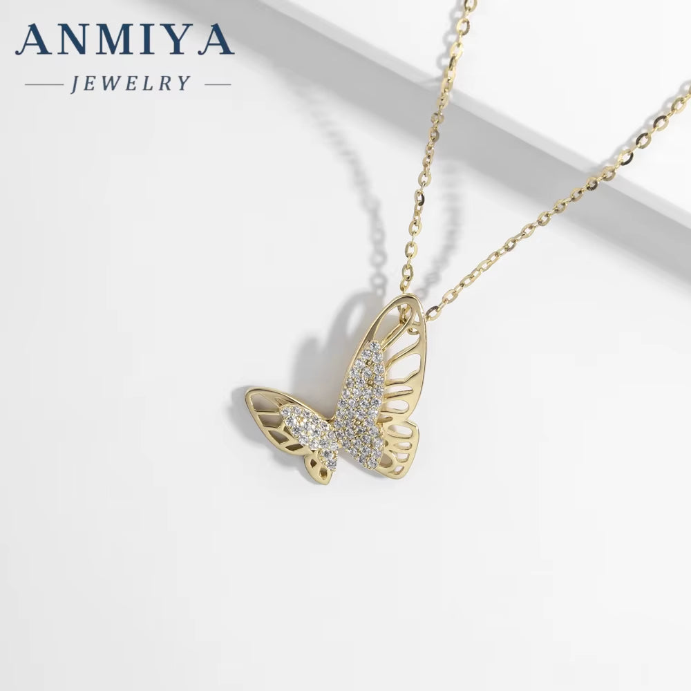 Hollowed Out Butterfly 18K Gold Plated Pendant Gold Butterfly Diamond Chain Ladies Gift Banquet Women Necklace