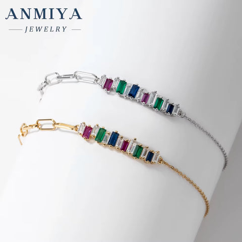 New Luxury Cubic Zircon Full Diamond Bracelet 925 Silver Jewelry Waterproof 18K Gold Plated Colorful Tennis Chain Bracelet