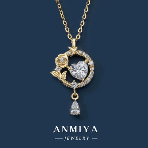 Best Selling Rose Flower Big Heart Zircon 18K Zircon 925 Silver Necklace Inoxidable for Valentine'S Day