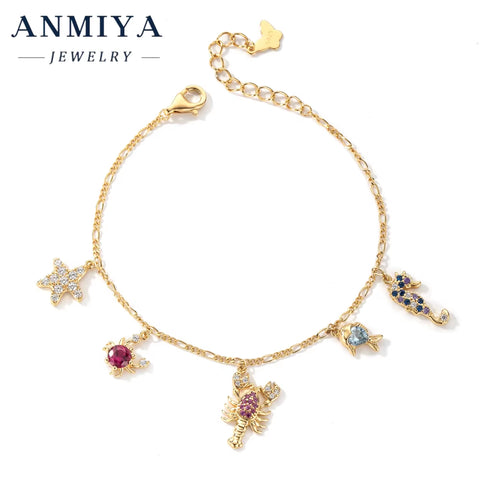 Unique Starfish Sea Horse Fish Shell Charm Bracelet Fashion 925 Silver 18K Gold Plated Cuban Chain Bracelet Jewelry for Kid