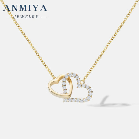 ANMIYA 925 Sterling Silver Heart-Shaped with Zircon Diamond Pendant Women Wedding Necklace Chain Couple