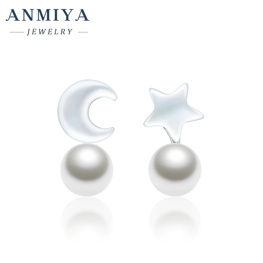 Trendy Fashionable Baroque 18K Gold Plated Star and Moon Fresh Water Pearls Stud Earrings for Women