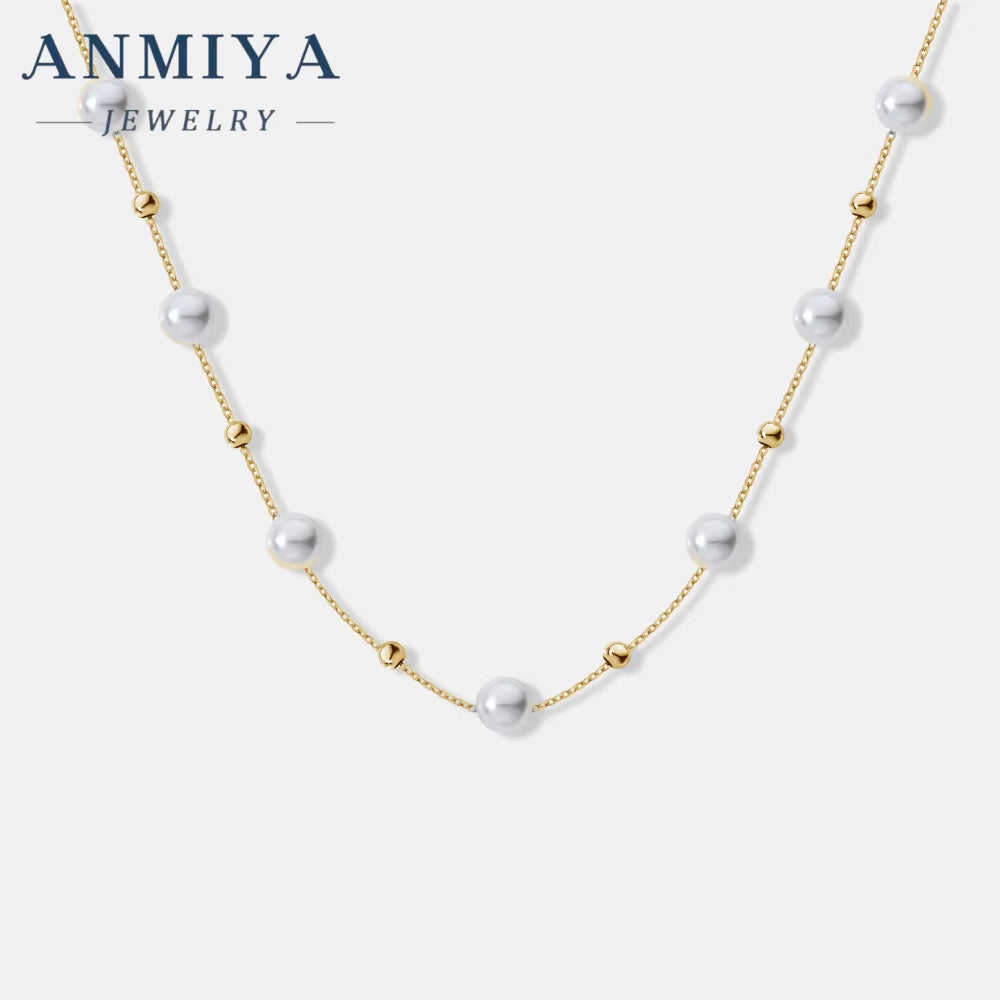 Simple 925 Silver Pearl Charms Necklace Plated Gold Jewelry Link Fresh Water Pearls Necklace for Women Anniversary Gift