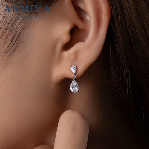 Shiny White Cubic Zirconia Water Drop Earrings 925 Sterling Silver Jewelry Rhodium Plating Brides Evening Party Perfect Gift