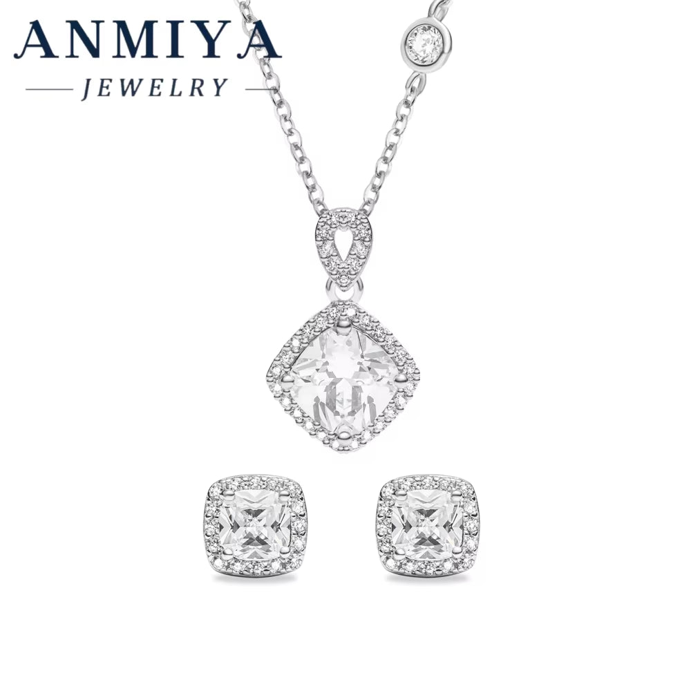 Tarnish-Resistant Silver 925 Matching Set Showcasing Faceted Geometric Zircon Elements - Luxury Anniversary Gift Package