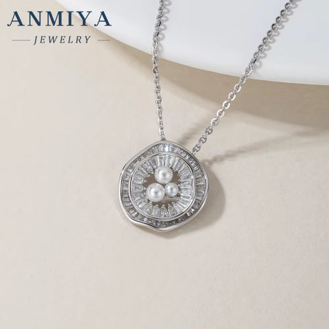 Fine Jewelry Freshwater Pearl 18K Gold Plated Zircon Flower Pendant Necklace Stud Earrings Jewelry Set for Women