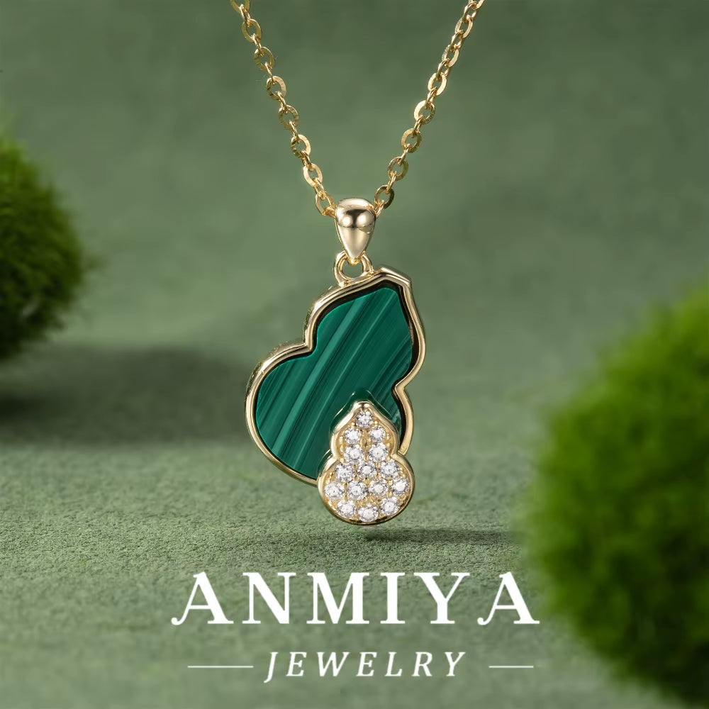 Authentic 925 Sterling Silver Necklace Featuring Natural Malachite | Dainty Silver Jewelry Gift for Her | Gourd Pendant
