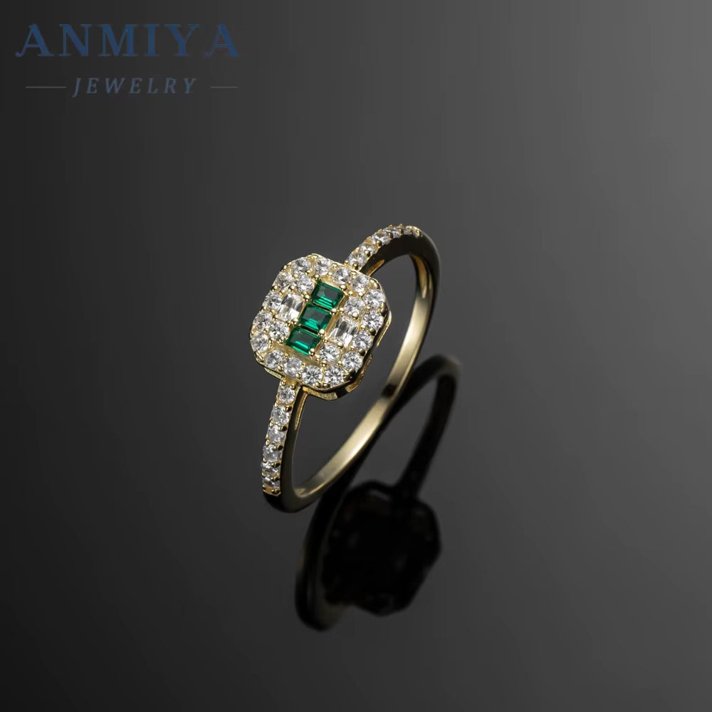 Vintage 925 Sterling Silver Square Green Glaring Emerald Rings Anniversary Gift Dubai Gold Wedding Bands for Women