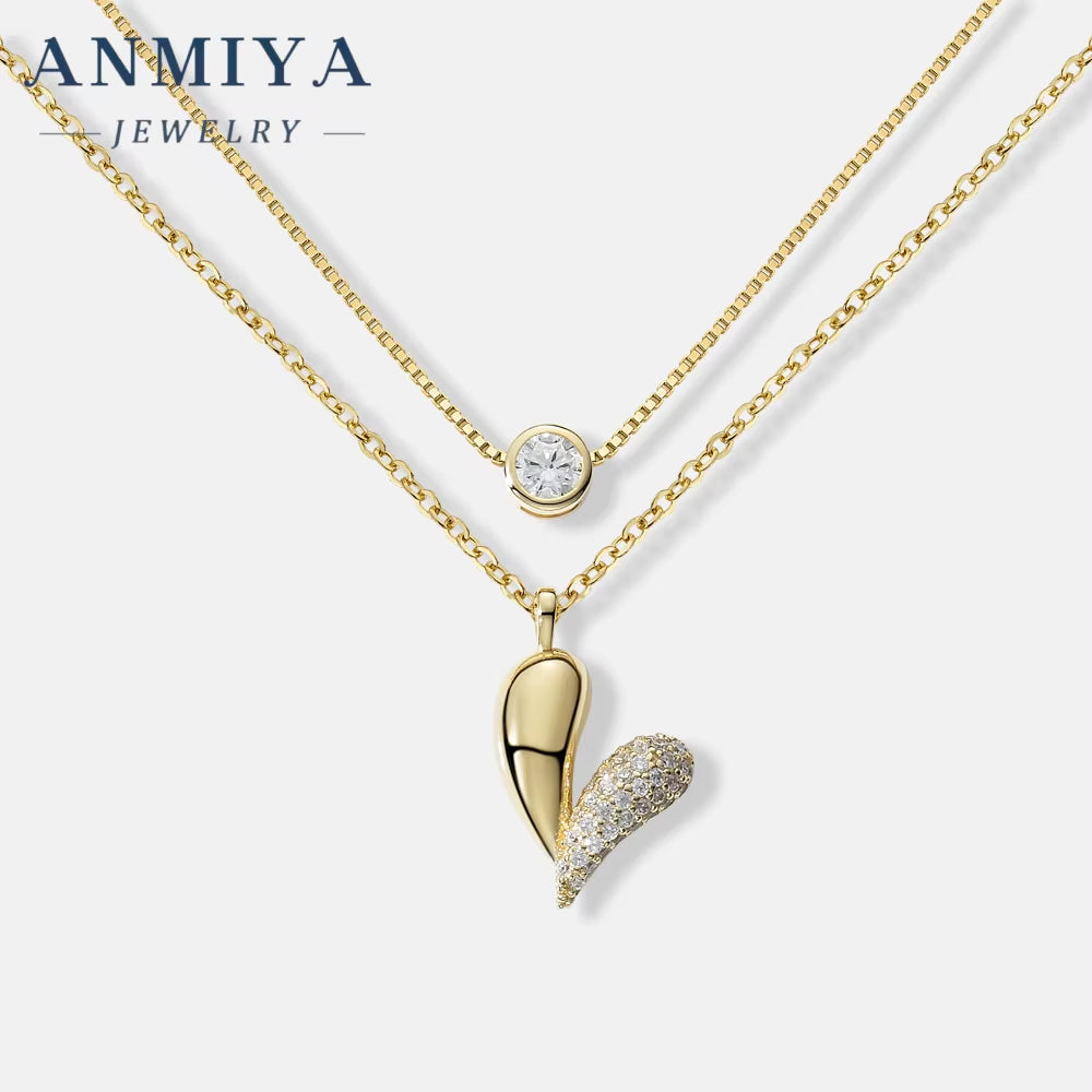 ANMIYA Best Selling Multi-Layered Layering Necklace 925 Silver Heart Fine Jewelry 925 Sterling Silver Necklace