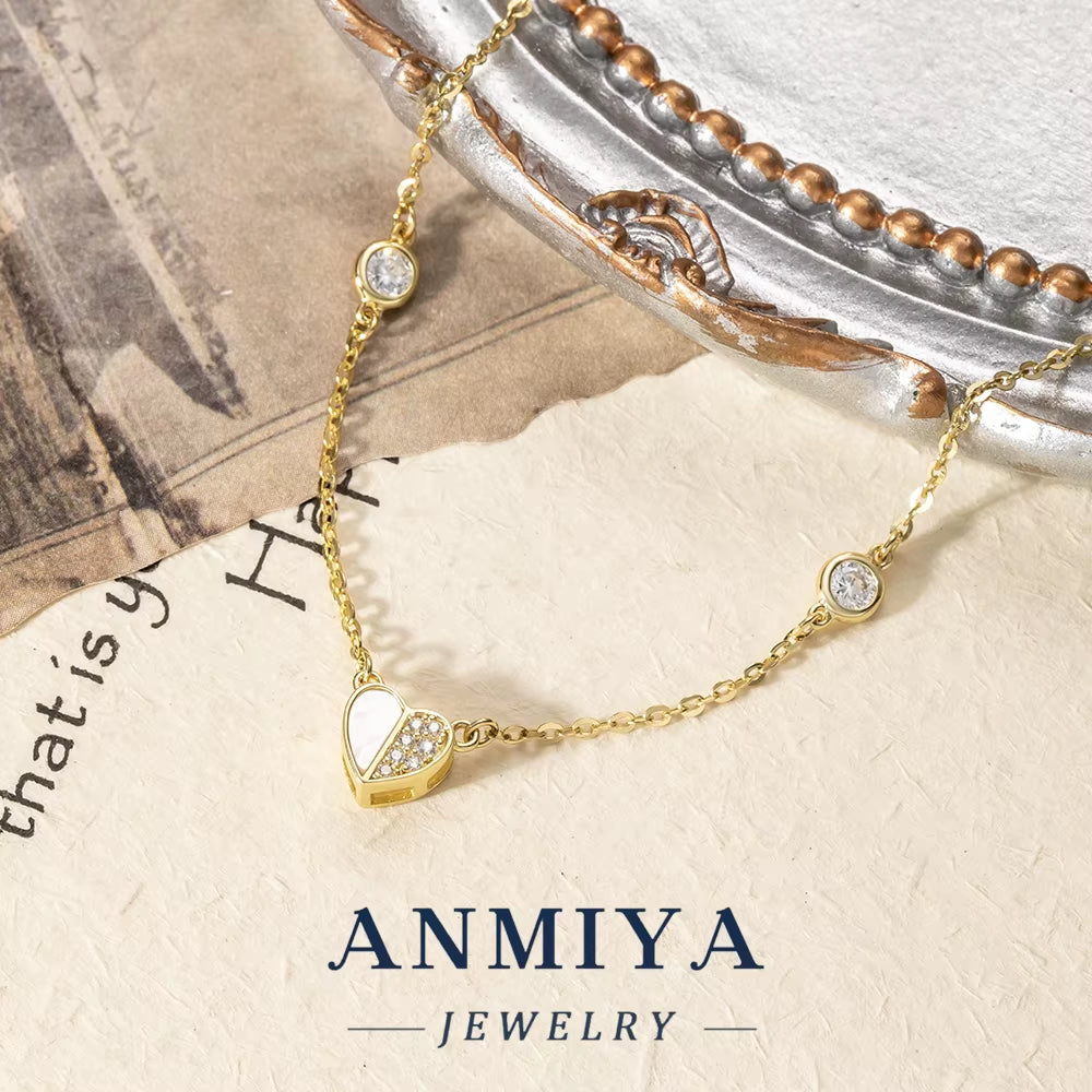 New 925 Sterling Silver Women'S Heart Shaped White Shell Zircon Pendant Charms for Necklace for Couples Valentine'S Day