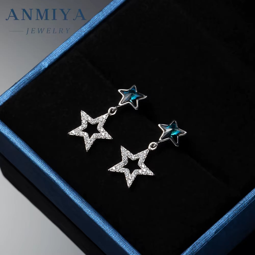 Custom New Designs Fashion Jewelry 925 Sterling Silver Luxury Blue Zircon Star Earrings for Women