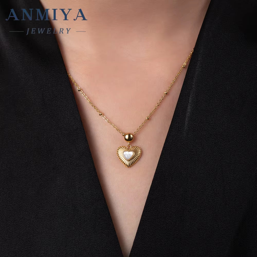 Beautiful Zircon Heart Pendant Necklaces White Shell Diamond Ear Stud 925 Silver Bridal Jewelry Sets for Girls