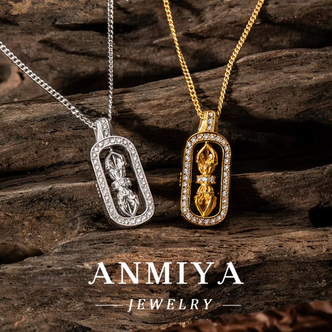 925 Sterling Silver Vajra Pendant Necklace 18K Gold Plated Spiritual Jewelry with Elegant Design for Men and Women