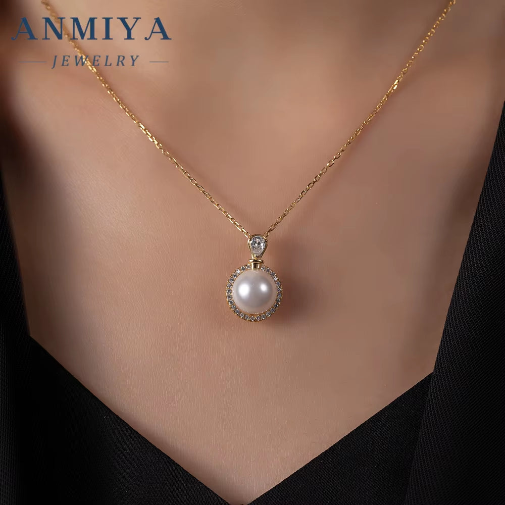 ANMIYA Delicate Niche Fashionable Fresh Water Pearl Waterproof 925 Silver Gold Plated Pendant Necklace for Women Men Jewelry