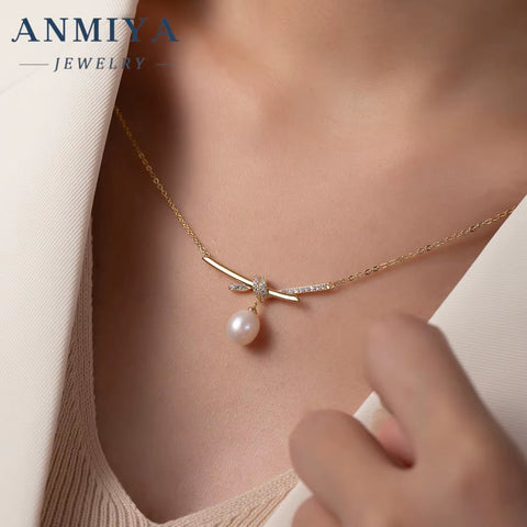 18K Solid Gold Baroque Pearl Necklace Single Pearl Collarbone Jewelry with 925 Sterling Silver Luxury Gold Pearl Necklace
