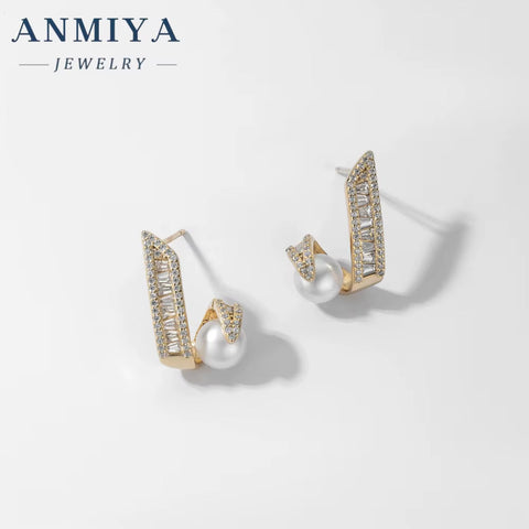 Geometric Unique Fresh Water Pearl Designer Earrings 925 Silver Luxury Stud Earrings for Bridal