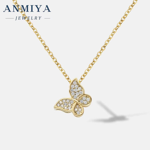 ANMIYA Wholesale Designer Jewelry 18K Gold Plated Butterfly Necklace Crystal Zircon Necklace Woman'S Sliver Necklace Accessories