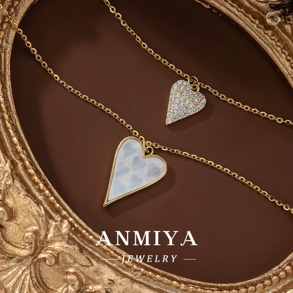 Double Chain Jewelry Wholesale Heart Choker White Shell Pearl 18K Gold Plated Pendant Necklace for Women
