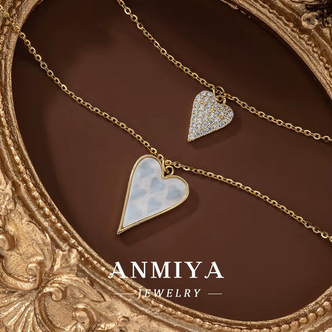 Double Chain Jewelry Wholesale Heart Choker White Shell Pearl 18K Gold Plated Pendant Necklace for Women
