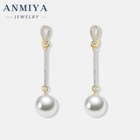 ANMIYA INS Trendy Fashion Long Fringe Tassels Fresh Water Pearl 925 Silver Customize Stud Earrings for Women