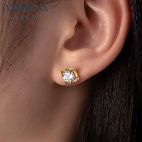 ANMIYA 2024 High Quality Square Zircon Pendant Necklace 925 Silver Zircon Crystal Earrings Necklace Set for Women