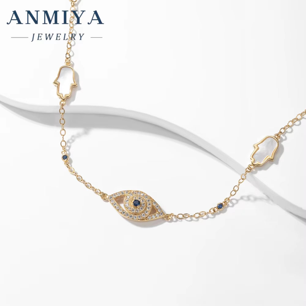 ANMIYA INS 18K Gold Silver Plated Trendy 925 Silver Evil Eyes CZ Stones Bracelet Unisex Jewelry Gift Women Bestfriend Zircon