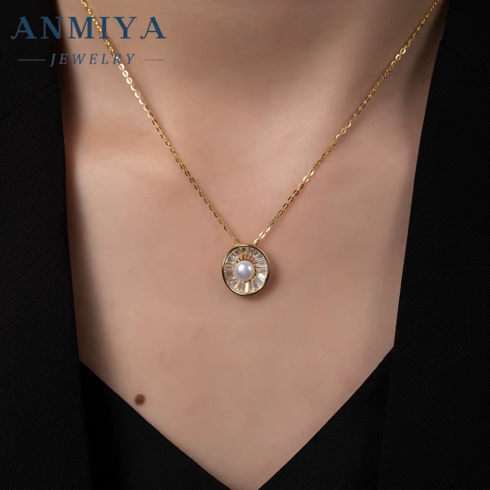 Manufacturer Irregular Circle Pearl Necklace Set Zircon 925 Sterling Silver Jewelry Wedding Engagement Girls Necklaces Earrings