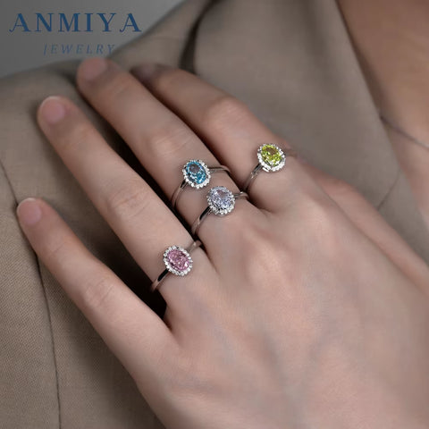 Geometric Cut Colorful Zircon Ring 925 Sterling Silver Hypoallergenic Zircon Jewelry Fashion Women'S Accessories for Wholesale