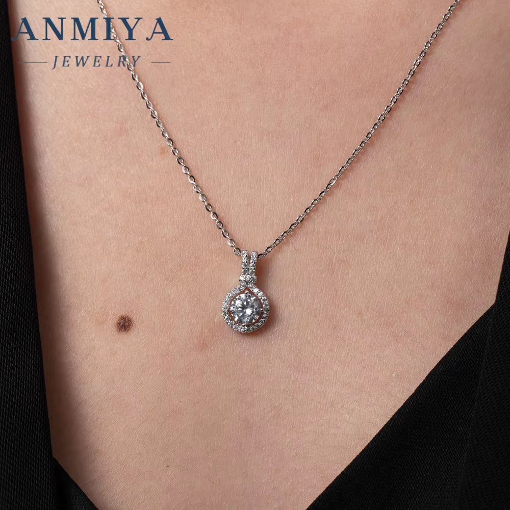 ANMIYA Dainty 925 Sliver Pendant round Cut Cubic Moissanite Simple Pendant Necklace for Women Girls