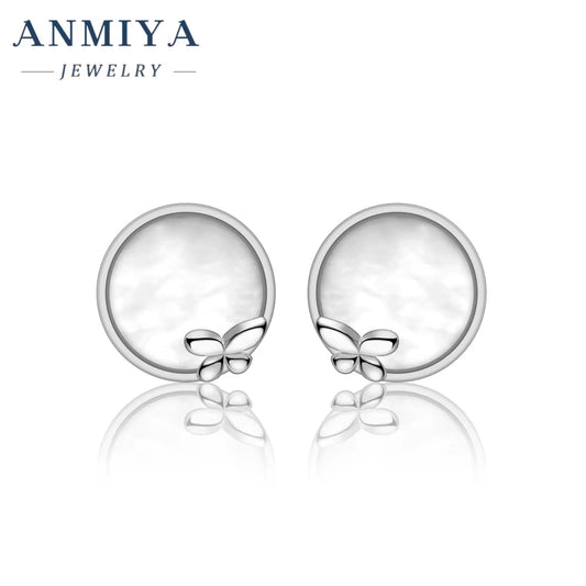 OEM 925 Silver Jewelry Trendy round Shape Charms Stud Lady Dainty Earring Jewelry Plated Stud Shell Earring
