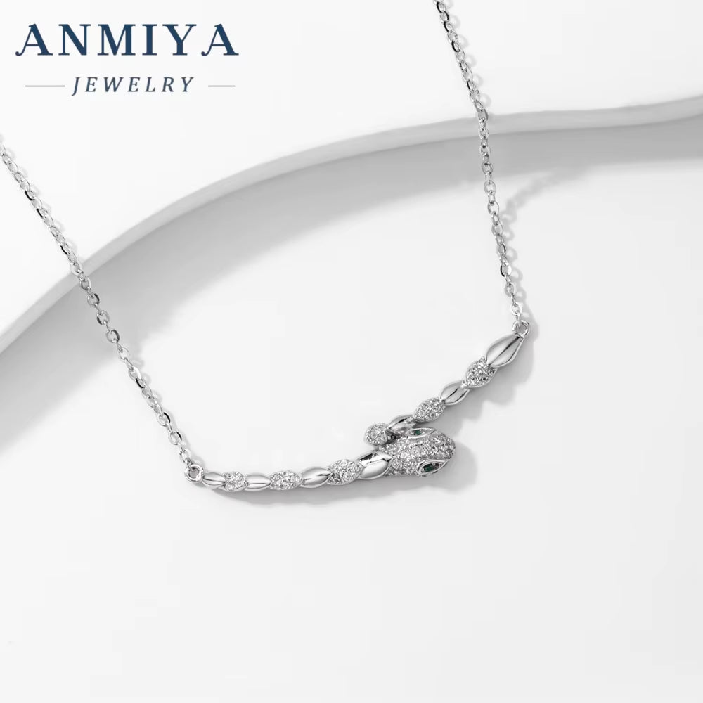 Trendy Fashionable Snake Shape Zircon 925 Sterling Silver Collarbone Necklace for Women Girl