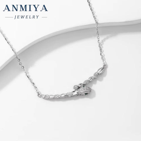 Trendy Fashionable Snake Shape Zircon 925 Sterling Silver Collarbone Necklace for Women Girl