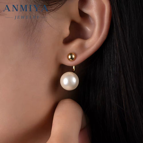 ANMIYA Korean Sterling Silver Pearl Crystal Earrings Gold Silver Color 925 Silver Stud Earrings for Women Jewelry