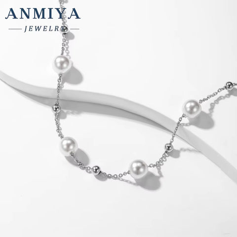 ANMIYA Wholesale Classic Fresh Water Pearls 925 Silver Link Chain Bracelets Hand Chain for Women Ladies Bestfriend Jewelry