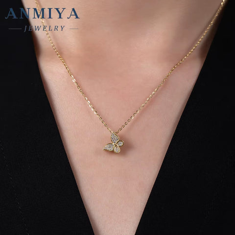 ANMIYA Wholesale Designer Jewelry 18K Gold Plated Butterfly Necklace Crystal Zircon Necklace Woman'S Sliver Necklace Accessories