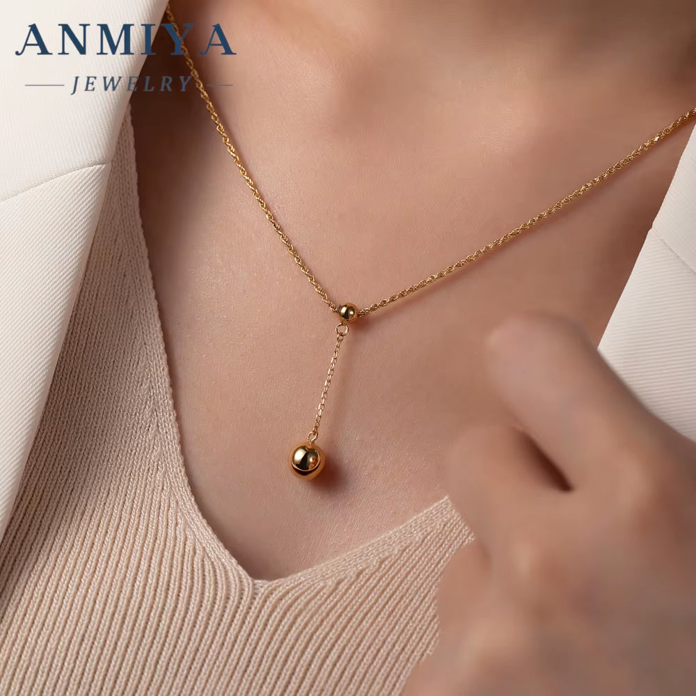 Minimalist 18K Gold Plated 925 Silver Necklace Fashion Single Bead Pendant Necklace for Women