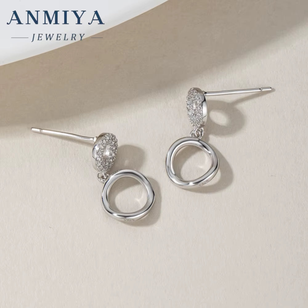 High Quality Wholesales Hollow Out round Shape Zircon Double round 925 Silver Dangle Stud Earrings for Women