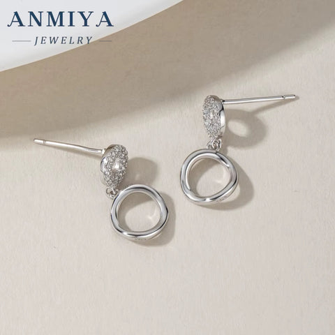 High Quality Wholesales Hollow Out round Shape Zircon Double round 925 Silver Dangle Stud Earrings for Women