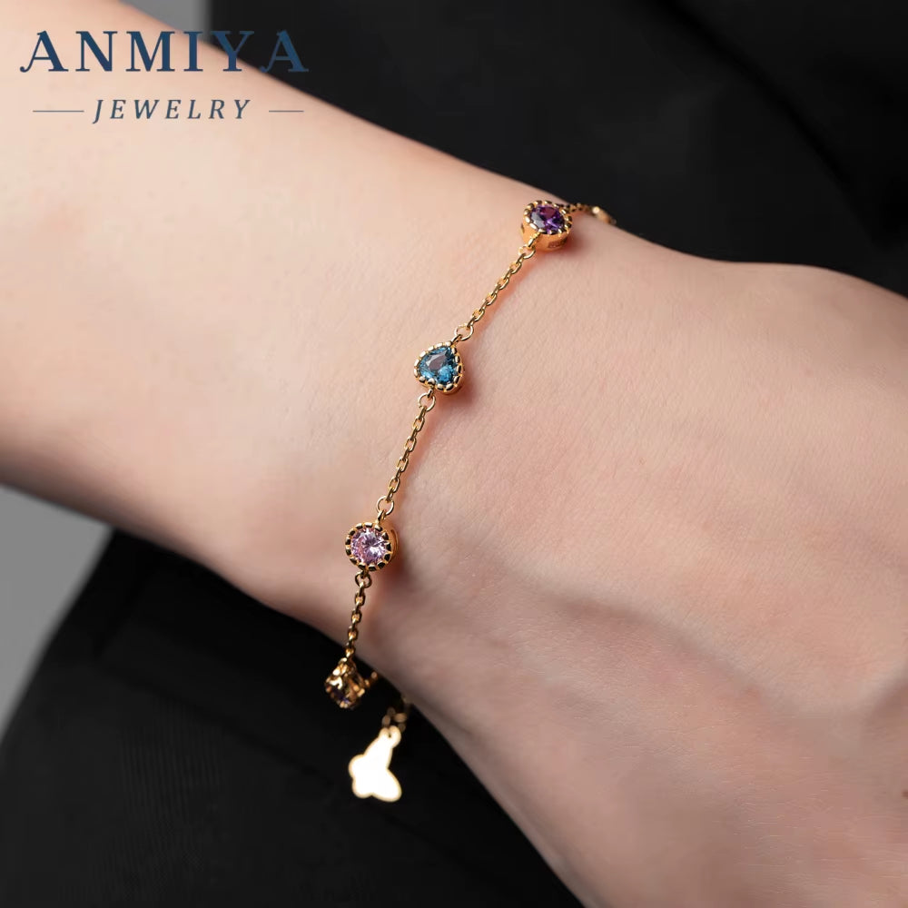 INS Fashion Heart Ice Cut Zircon 925 Silver 18K Gold Link Chain Bracelets for Women Wholesale Valentine'S Day