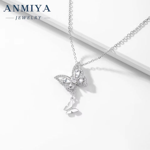 Dainty Butterfly Pendant Necklace 925 Sterling Silver Necklaces for Women Jewelry