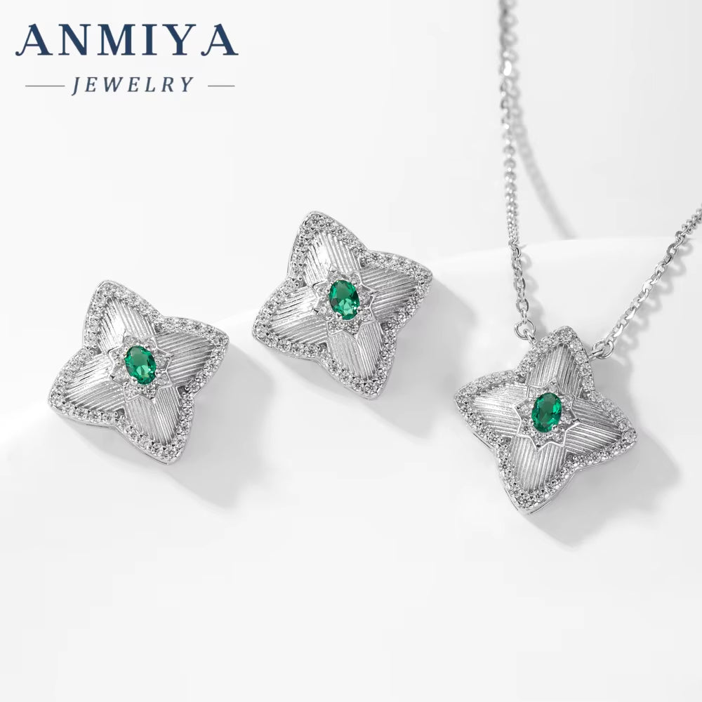 Hot Sell Women'S 925 Silver Flower Zircon Pendant 18K Gold Earring Necklace Jewelry Set