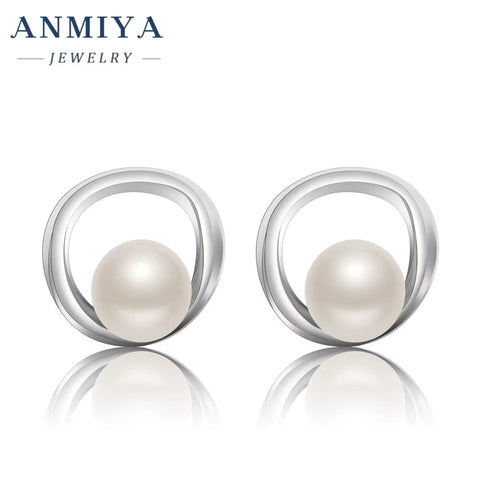 ANMIYA Design High Quality CZ Ladies Earrings Jewelry Zircon Earrings Pearl Wedding Bridal Stud Earrings Women