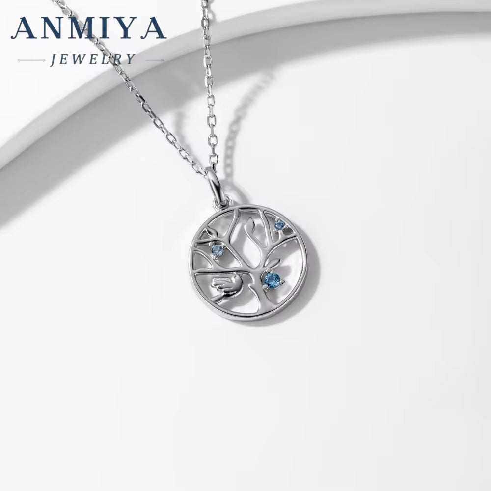 ANMIYA Trendy S925 Sterling Sliver Hollow Out Tree Necklace Jewelry Fashion Chains Necklaces