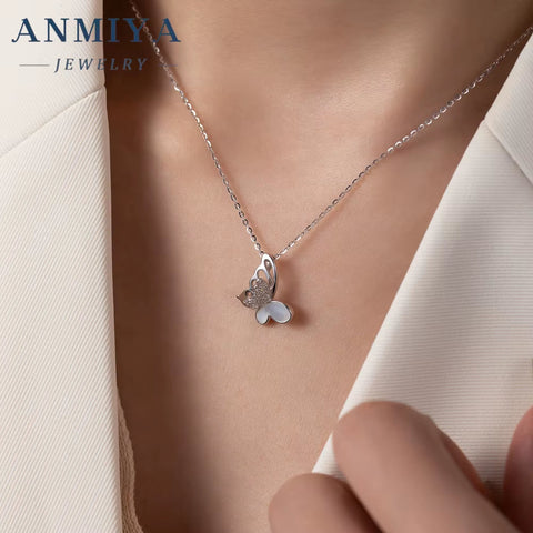 ANMIYA Luxxury Fine 925 Sterling Silver Jewelry Butterfly Pendant Necklace for Women