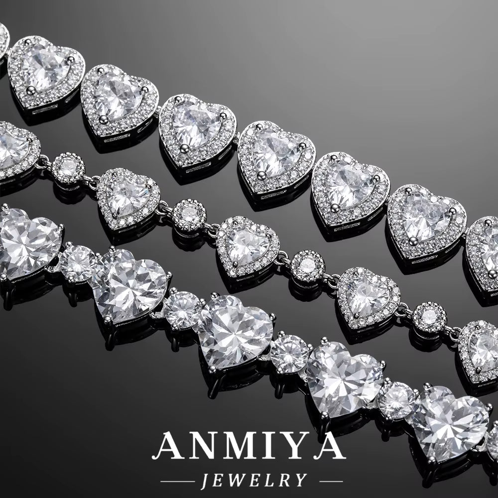 Customize Cuban Bracelet Chain 925 Silver Jewelry Heart Bling Zircon Female Cuban Link Bracelet with Heart