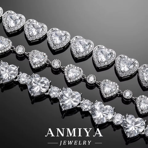 Customize Cuban Bracelet Chain 925 Silver Jewelry Heart Bling Zircon Female Cuban Link Bracelet with Heart