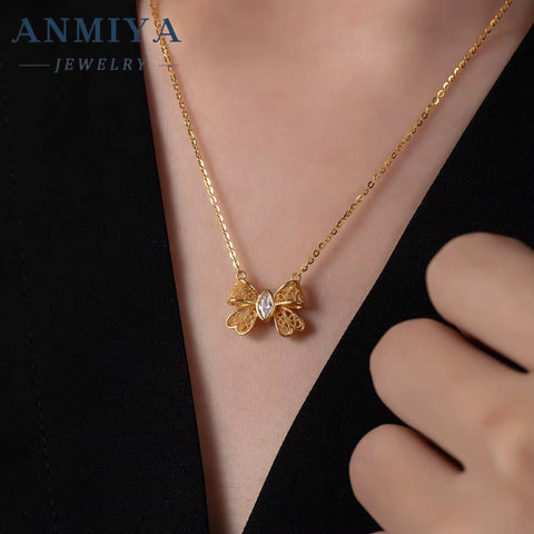 Trend Luxury Bow S925 Sterling Silver Necklace Pendant Fashion Necklace Jewelry for Women Valentine'S Day Gift
