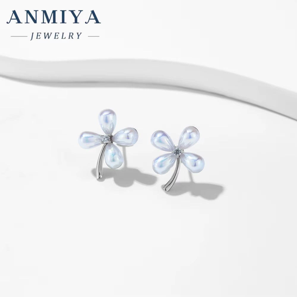 INS Designer Fashion Dainty Jewelry S925 Silver Flower Butterfly Bowknot Shape Earring Shell Fresh Water Pearls Earrings