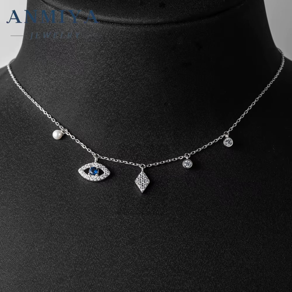 Tassels Summer Fashion Jewelry Hollow Out Zircon Evil Eye Necklace 925 Sterlings Silver Collarbone Necklace
